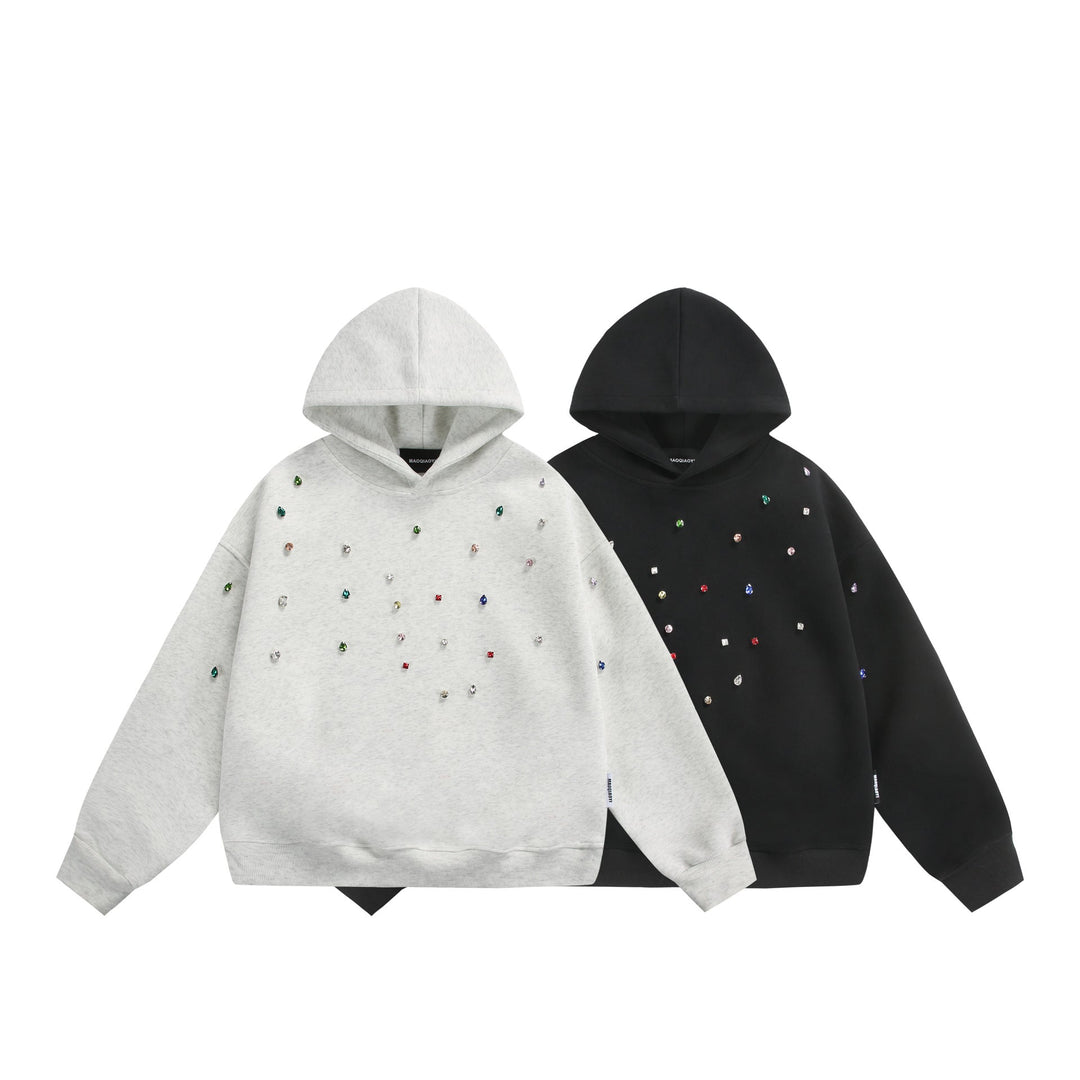 Damen Oversize-Kapuzenpullover mit Strassapplikationen und Relaxed-Schnitt Nord Taschen