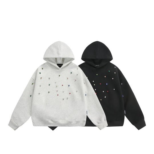 Damen Oversize-Kapuzenpullover mit Strassapplikationen und Relaxed-Schnitt Nord Taschen
