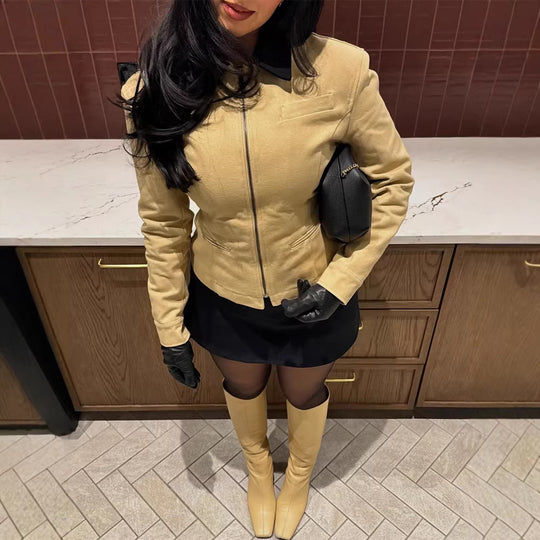 Damen Kurzjacke mit kontrastkragen und taillierter Silhouette Nord Taschen