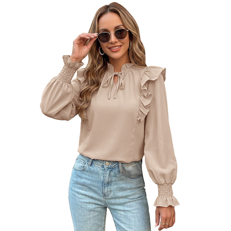 Damen Elegante Bluse mit Rüschen und Bindeband Nord Taschen
