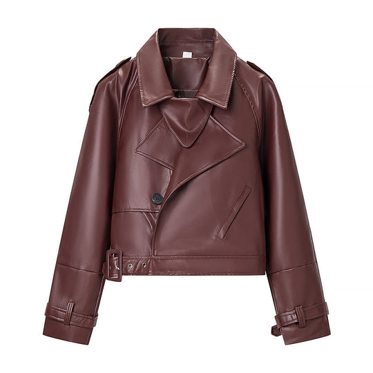 Damen Kurz geschnittene Bikerjacke aus Lederoptik mit asymmetrischer Reversklappe und Taillenriegel Nord Taschen