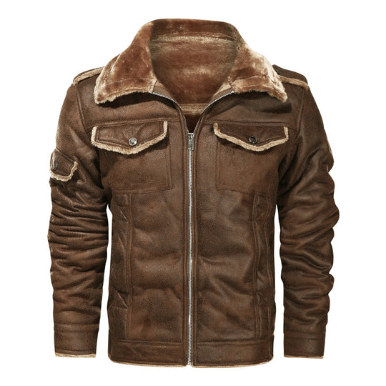 Herren Lederimitat-Fliegerjacke mit Teddyfutter und asymmetrischem Reißverschluss Nord Taschen