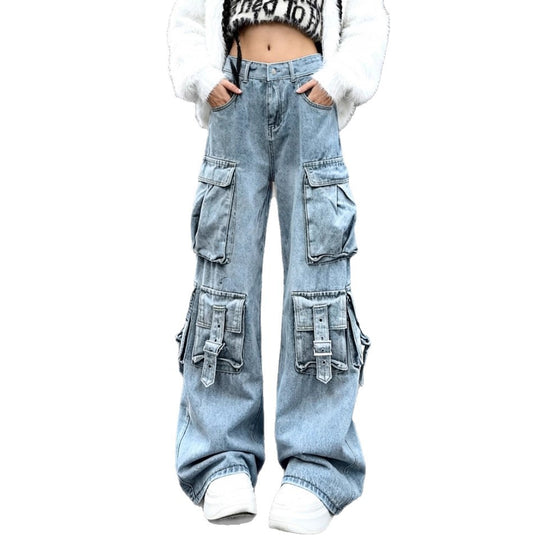 Damen Weite Cargo-Jeanshose mit mehreren aufgesetzten Taschen und Utility-Details Nord Taschen