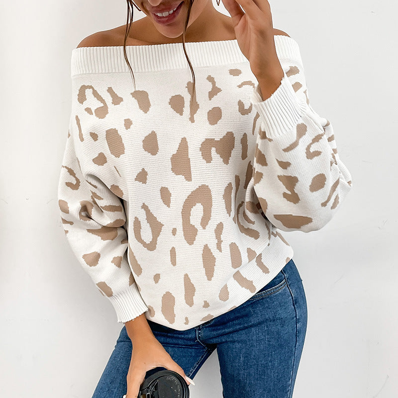 Damen Oversize-Schulterfreier Feinstrickpullover mit Animal-Jacquard und breitem Umschlagkragen Nord Taschen