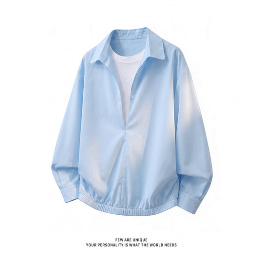 Damen Oversize-Bluse mit tiefem V-Ausschnitt, Hemdkragen und elastischem Saum Nord Taschen
