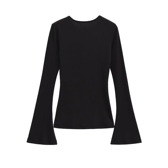 Damen Figurbetontes Rippshirt mit Carmenausschnitt und ausgestellten Schlagärmeln Nord Taschen