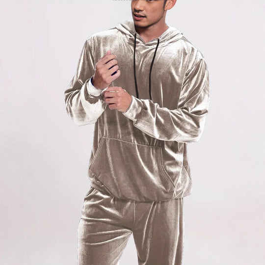 Herren Samt-Trainingsanzug mit Kapuzenpullover und gerader Jogginghose Nord Taschen
