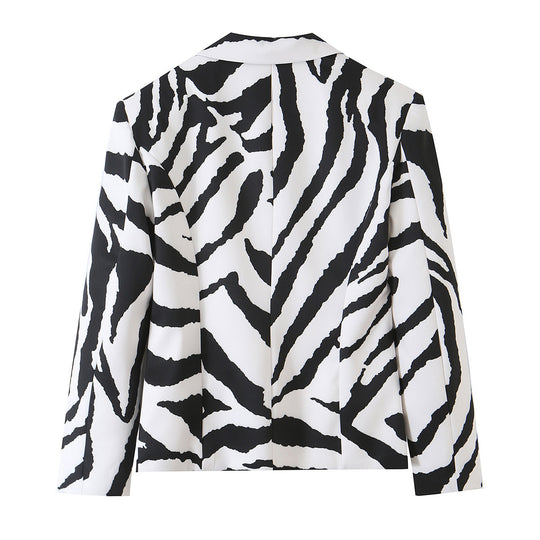 Damen Statement-Zebra-Blazer mit Reverskragen und taillierter Silhouette Nord Taschen