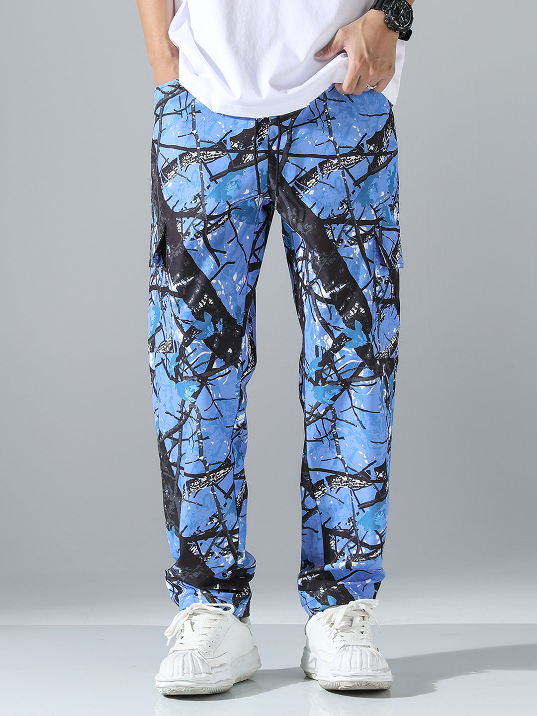 Herren Gemusterte Cargo-Jogginghose mit Tunnelzug, aufgesetzten Taschen & tapered Bein Nord Taschen