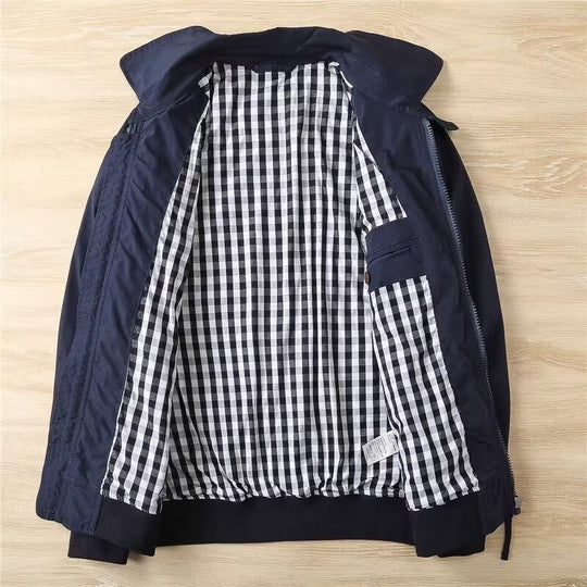 Herren Schlanke Harrington-Jacke im Bomberstil mit Hemdkragen und geripptem Saum Nord Taschen