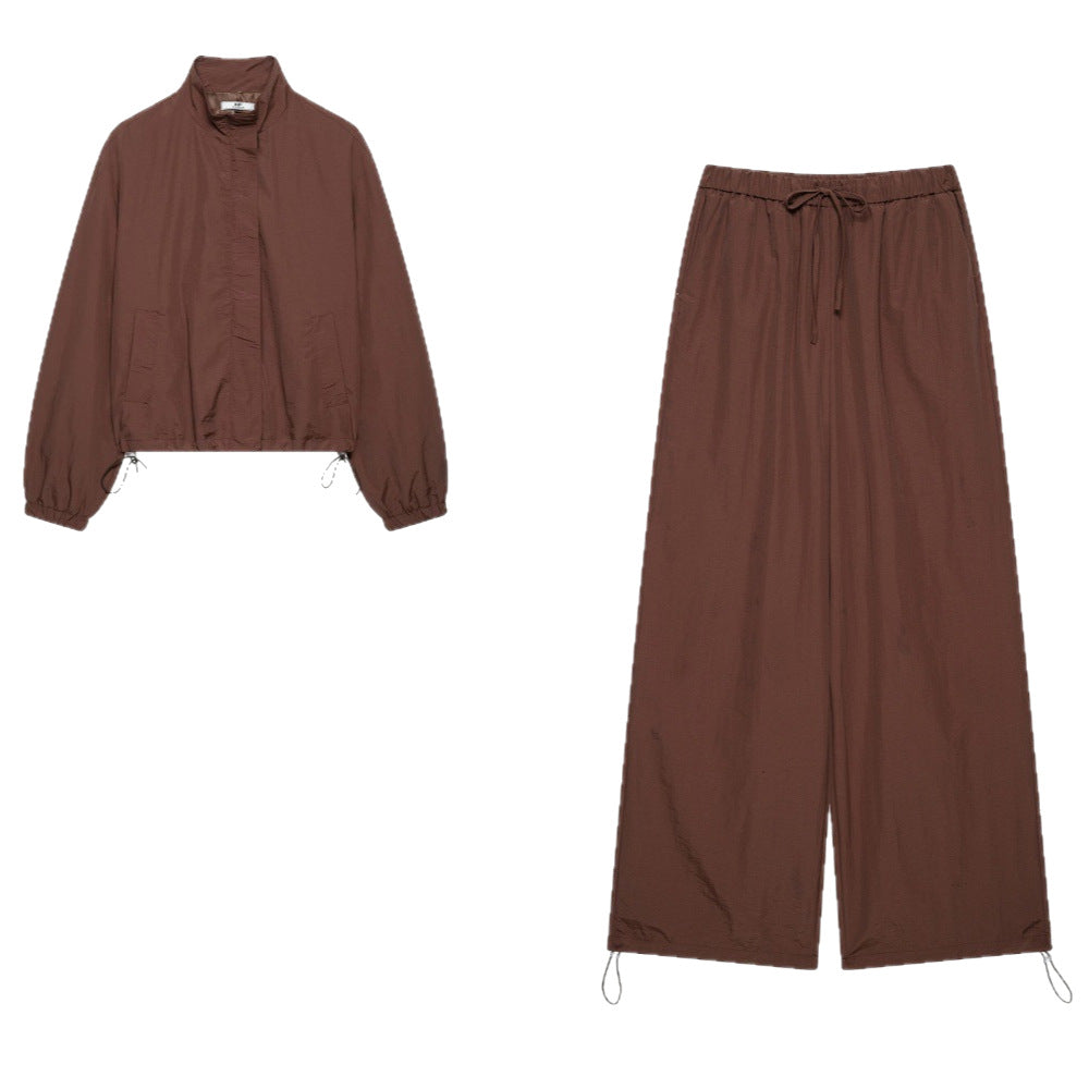 Damen Zweiteiliges Lounge-Set mit leichter Cropped-Jacke und weit geschnittener hochtaillierter Hose Nord Taschen