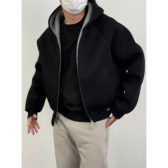 Herren Oversize-Kapuzensweatjacke aus schwerem French-Terry mit Zwei-Wege-Reißverschluss Nord Taschen