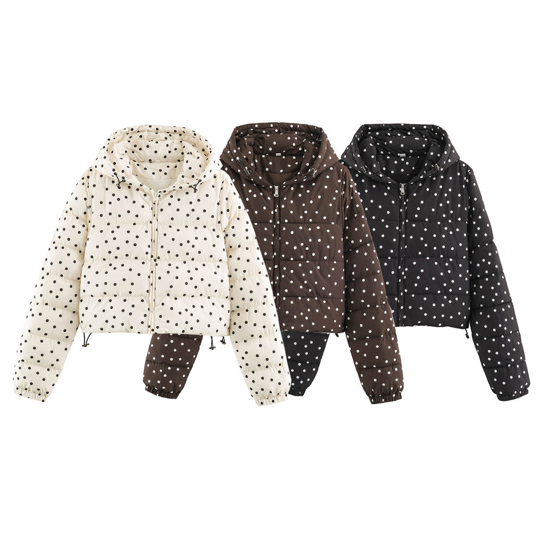 Damen Gepolsterte Cropped Kapuzenjacke mit Punktmuster Nord Taschen