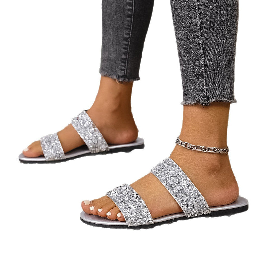 Damen Glitzernde Schlamper-Sandalen mit breiten Riemen Nord Taschen