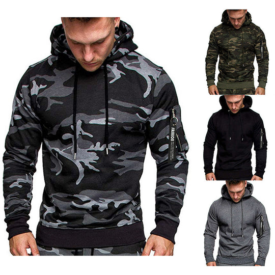 Herren Slim-Fit Hoodie mit Ärmel‑Zip‑Tasche, Kapuze und Kordelzug Nord Taschen