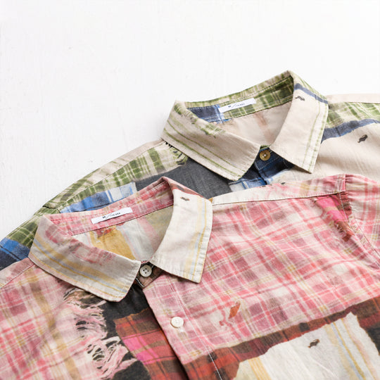 Herren Relaxed Patchwork-Karo Hemdjacke mit ausgefransten Kanten und Crinkle-Finish Nord Taschen