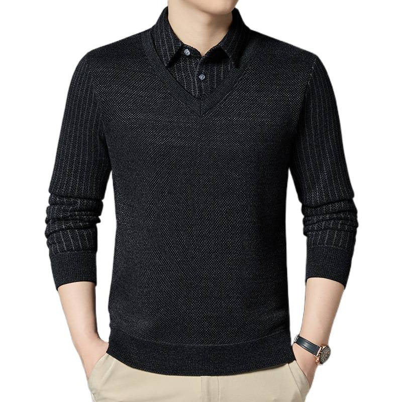 Herren Feinstrick-Pullover mit V-Ausschnitt und integriertem Polokragen Nord Taschen