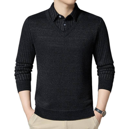 Herren Feinstrick-Pullover mit V-Ausschnitt und integriertem Polokragen Nord Taschen