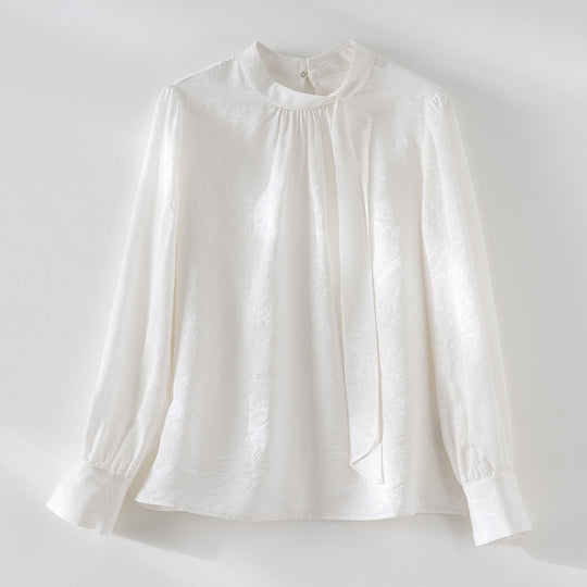 Damen Elegante Satin-Bluse mit Schluppe und feiner Jacquard-Struktur Nord Taschen