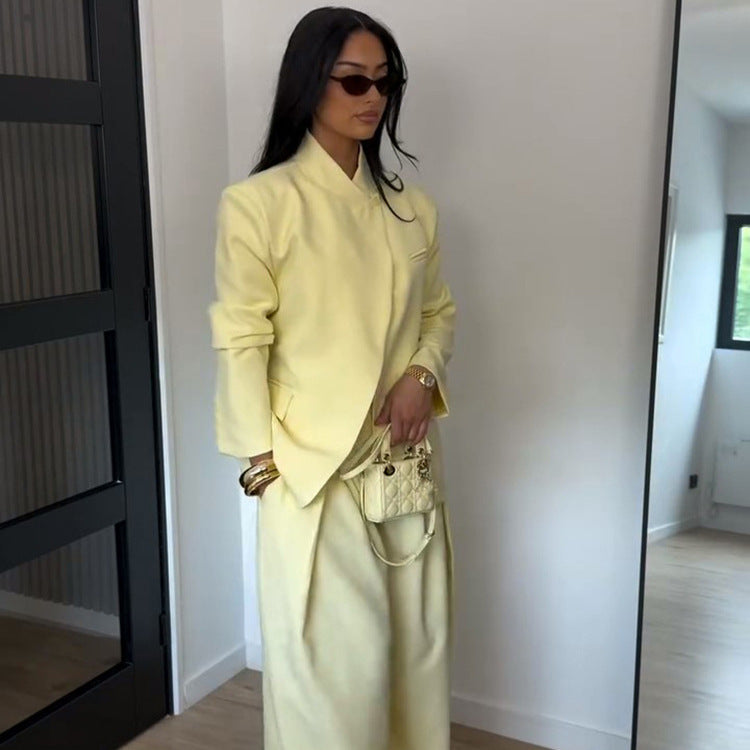 Damen Zweiteiliges Oversize-Sakko mit Stehkragen und weite Bundfaltenhose Nord Taschen