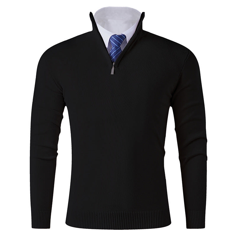 Herren Eleganter Feinstrick-Halbzip-Pullover mit Stehkragen, geripptem Saum und schmaler Silhouette Nord Taschen