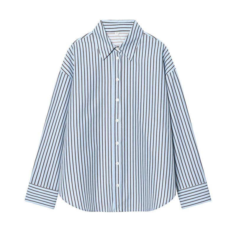 Damen Oversize-Hemd mit vertikalem Streifenmuster und Kentkragen Nord Taschen