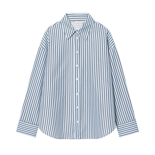 Damen Oversize-Hemd mit vertikalem Streifenmuster und Kentkragen Nord Taschen