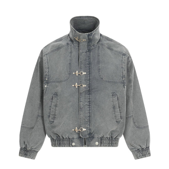 Herren Kurz geschnittener Canvas-Denim Field‑Blouson mit Knebelverschlüssen und hohem Stehkragen Nord Taschen