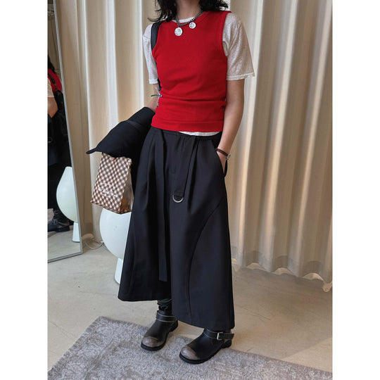 Damen Weite High‑Waist Bundfalten-Culotte mit D‑Ring-Bindegürtel Nord Taschen