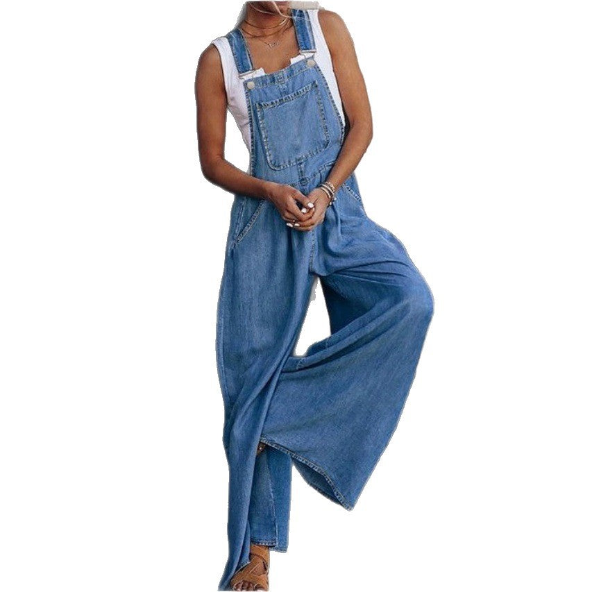 Damen Weite Denim-Latzhose im Palazzo‑Stil Nord Taschen