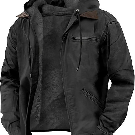 Herren Gefütterte Kapuzen-Lederjacke mit Teddyfutter und Brustreißverschlusstasche Nord Taschen