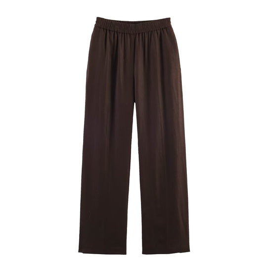 Damen Weite Palazzo-Hose mit elastischem Raffungsgummibund und fließendem Leichtstoff Nord Taschen