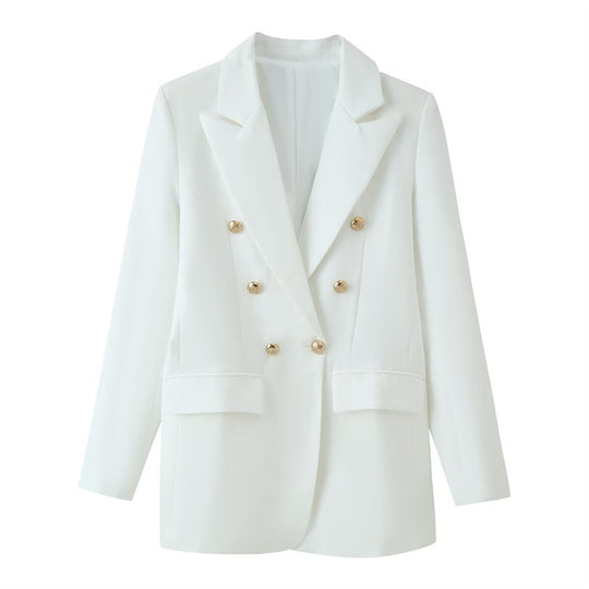 Damen doppelreihiger Longline-Blazer mit Reverskragen und Zierknöpfen Nord Taschen