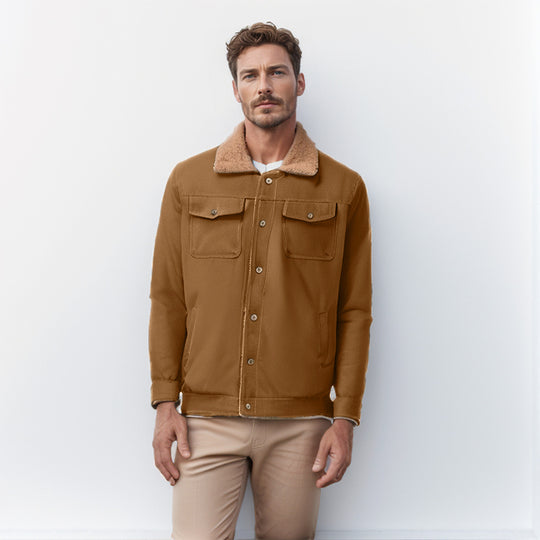 Herren Workwear-Jacke mit Teddykragen und Druckknopfleiste Nord Taschen