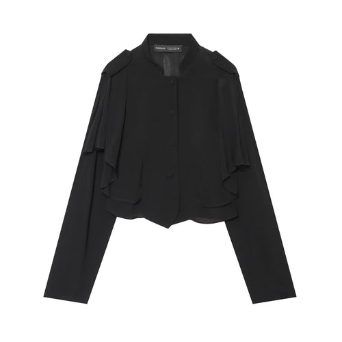 Damen Kurzjacke mit Lagenvolants, Stehkragen und verdeckter Knopfleiste Nord Taschen