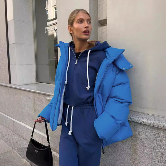 Damen Oversize Steppjacke mit Kapuze und wattierter Thermofüllung Nord Taschen