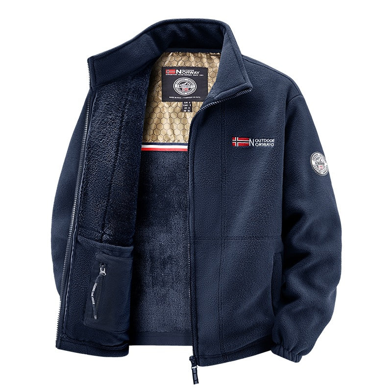 Herren Fleecejacke mit Teddy-Innenfutter, hohem Stehkragen und Reißverschlusstaschen Nord Taschen