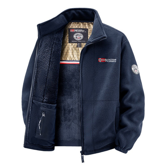 Herren Fleecejacke mit Teddy-Innenfutter, hohem Stehkragen und Reißverschlusstaschen Nord Taschen