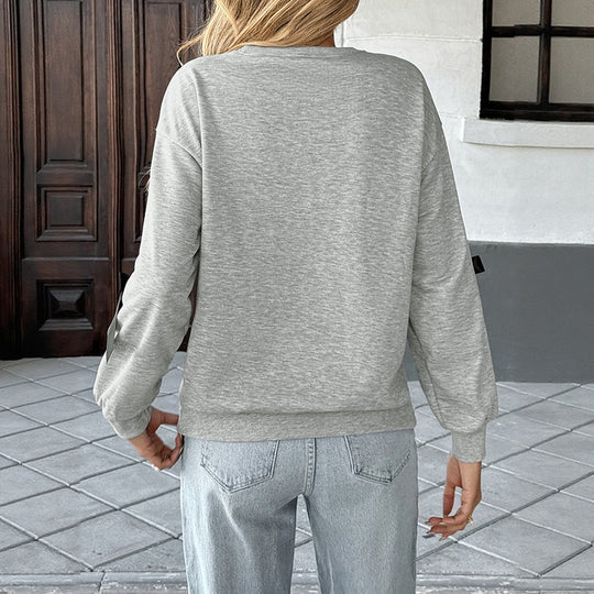 Damen Oversize-Sweatshirt mit Satin-Schleifen und geripptem Saum Nord Taschen
