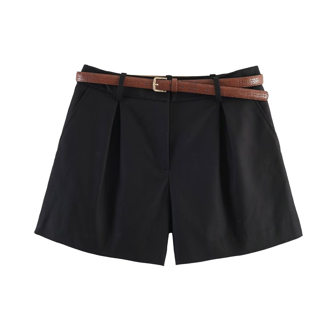 Damen High-Waist Shorts mit elegantem Faltenwurf und schmalem Gürtel