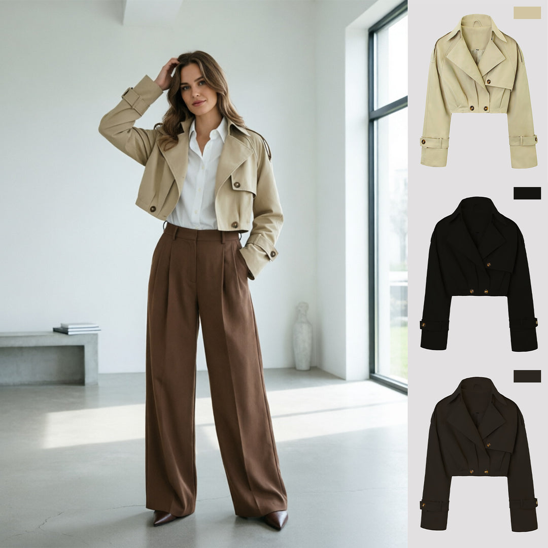 Damen Kurzjacke im Trenchcoat‑Stil mit weitem Revers Nord Taschen
