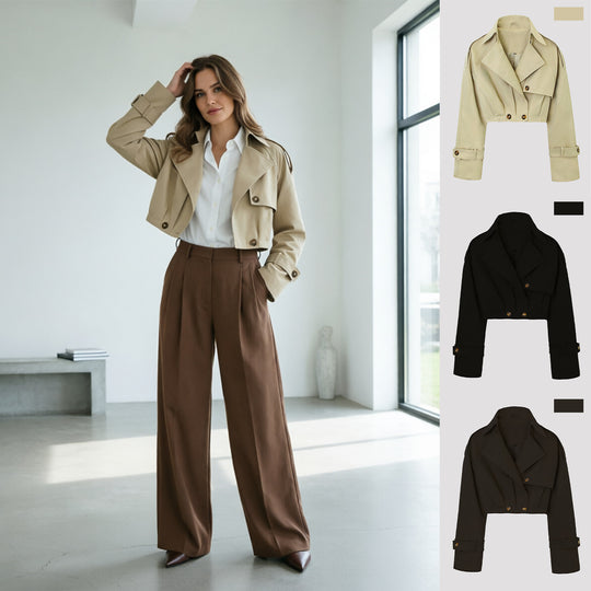 Damen Kurzjacke im Trenchcoat‑Stil mit weitem Revers Nord Taschen