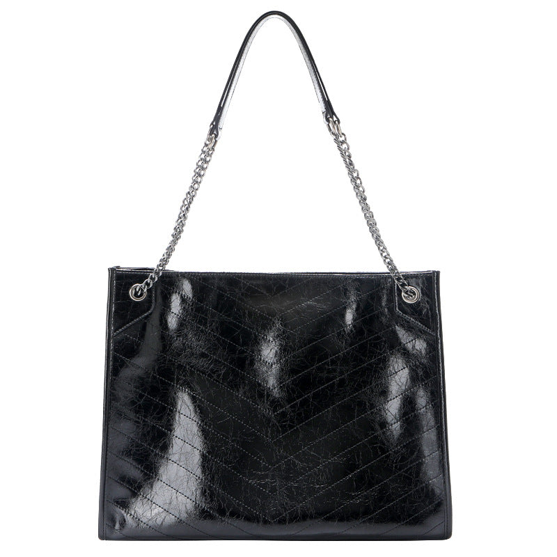 Damen Tote Bag aus glänzendem Kunstleder mit gestepptem Muster Nord Taschen