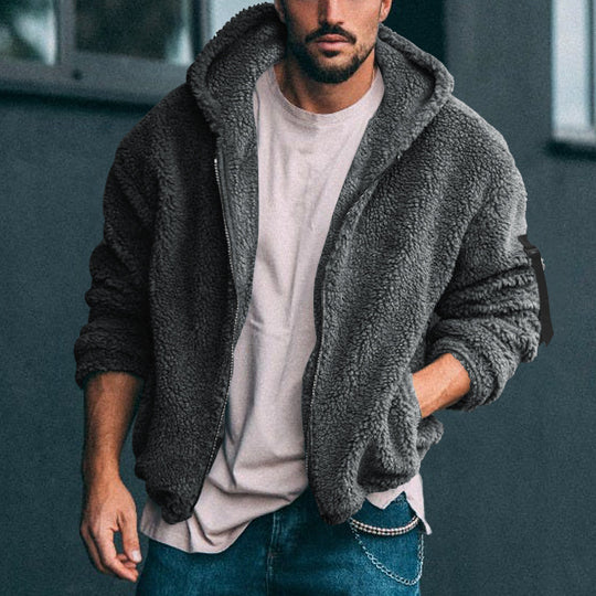 Herren Gefütterte Fleece-Kapuzenjacke mit Teddy-Finish, Reißverschluss und Seitentaschen Nord Taschen