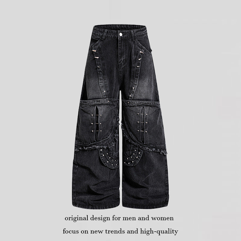 Damen Weite High‑Waist Denim‑Cargo‑Culotte mit Nieten und großen Pattentaschen Nord Taschen