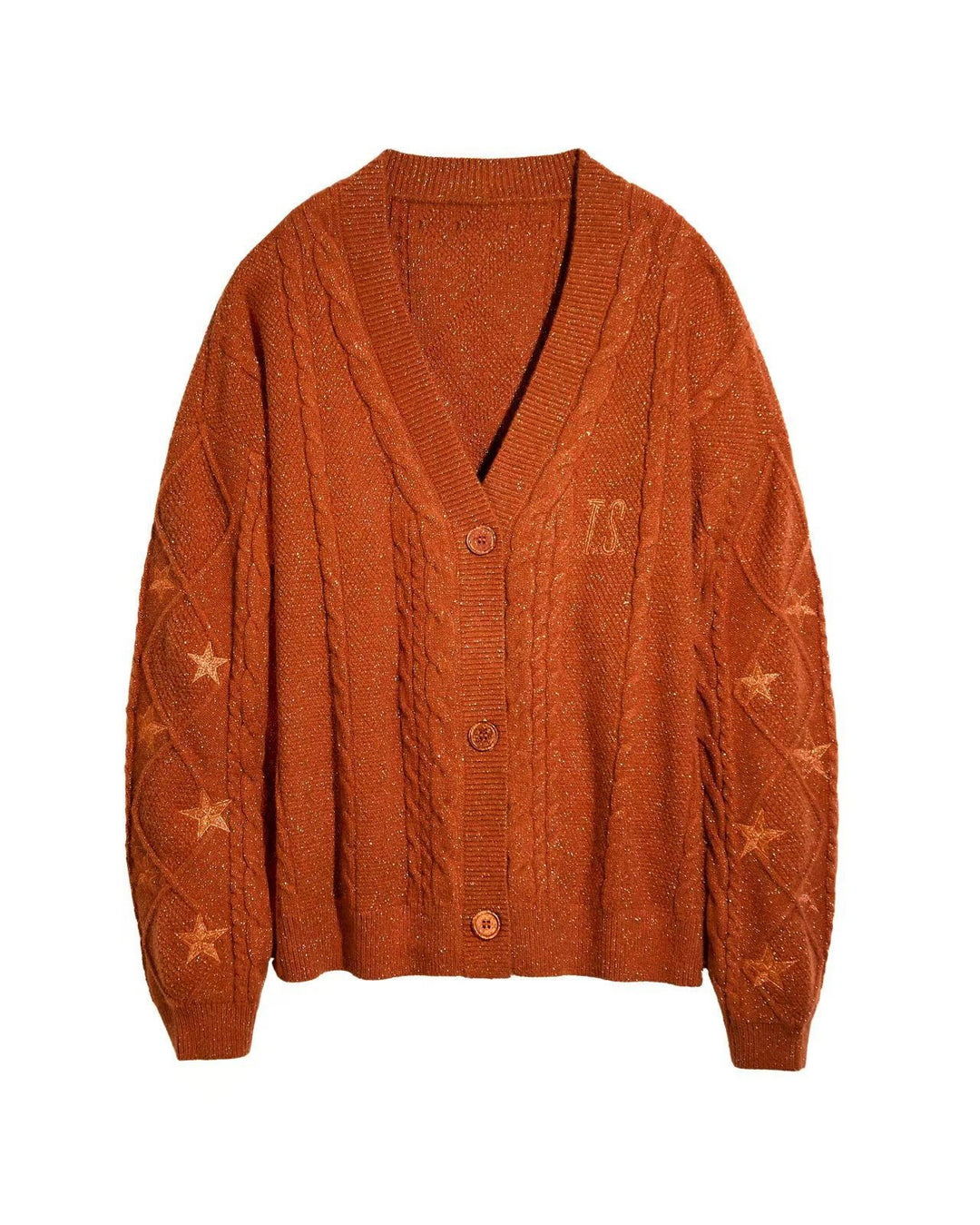 Damen Strickcardigan mit Zopfstrick, Stern‑Stickerei und Glanzfäden Nord Taschen