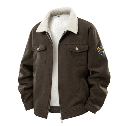 Herren Cord-Jacke mit Teddyfutter, Reißverschluss & Pattentaschen Nord Taschen