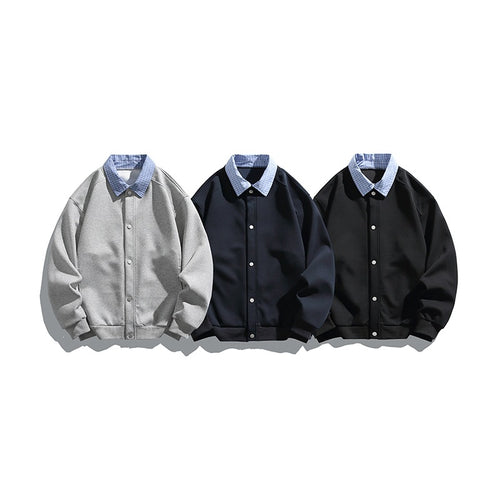 Herren Boxy Bomberjacke mit Kontrasthemdkragen, Druckknopffront & geripptem Saum Nord Taschen