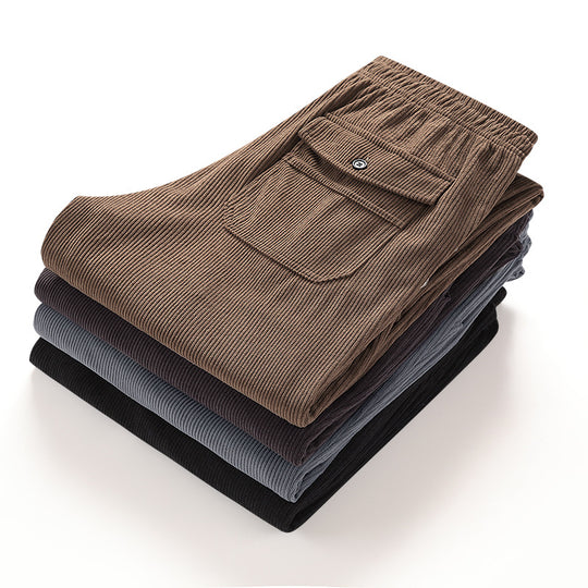 Herren Geradlinige Rib-Struktur Lounge-Hose mit Elastikbund und Klappentasche Nord Taschen