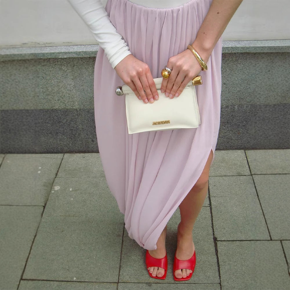 Damen Asymmetrisches One-Shoulder Maxikleid mit drapiertem Oberteil, langem Plissee‑Rock und Beinschlitz Nord Taschen